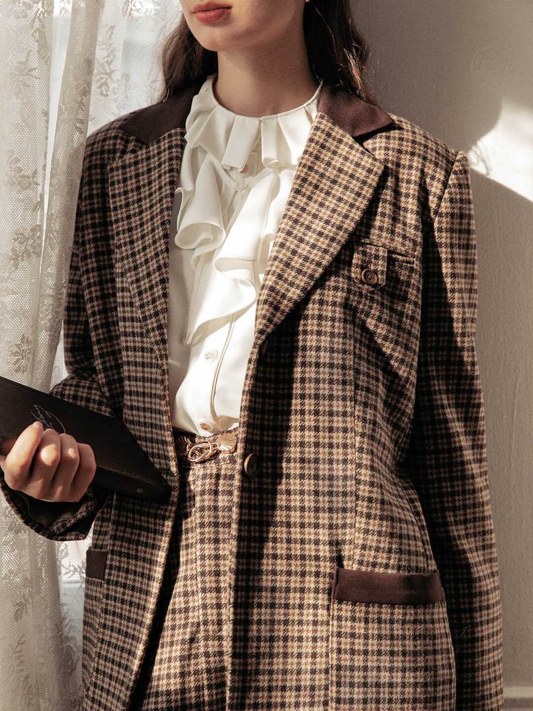 【SALE】Sadie Houndstooth Brown Vintage Blazer sold by Simple Retro