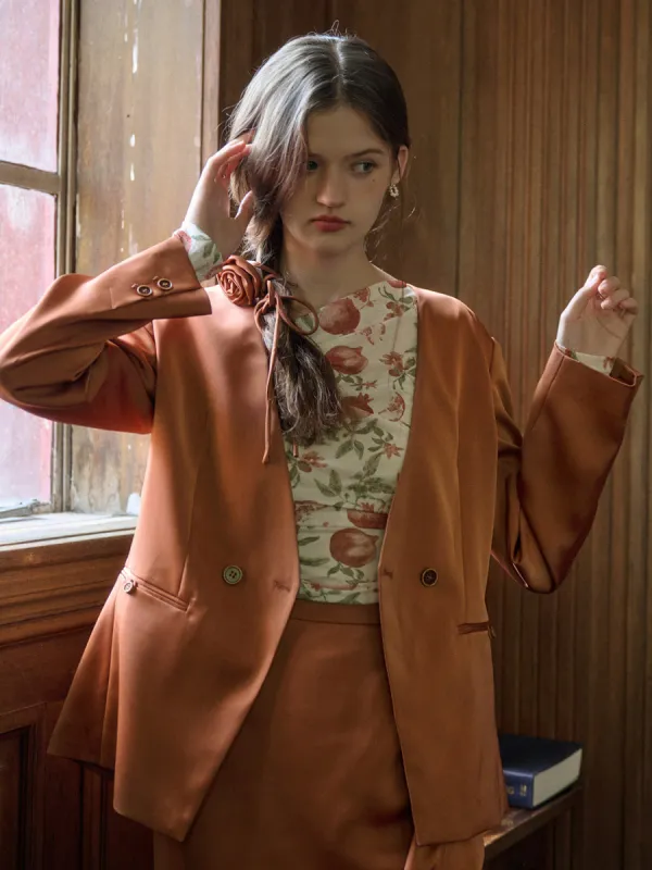 Nellie Simple V-neck Back Slit Satin Suit Jacket sold by Simple Retro