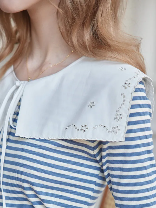 Claire Embroidered White Detachable Collar sold by Simple Retro