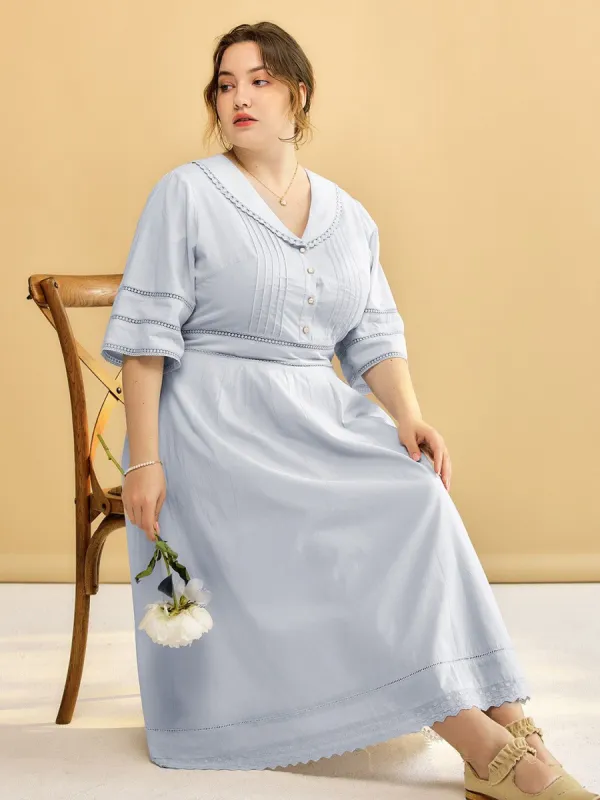 【Final Sale】Plus Size Fiona Cotton Blue Midi Dress sold by Simple Retro