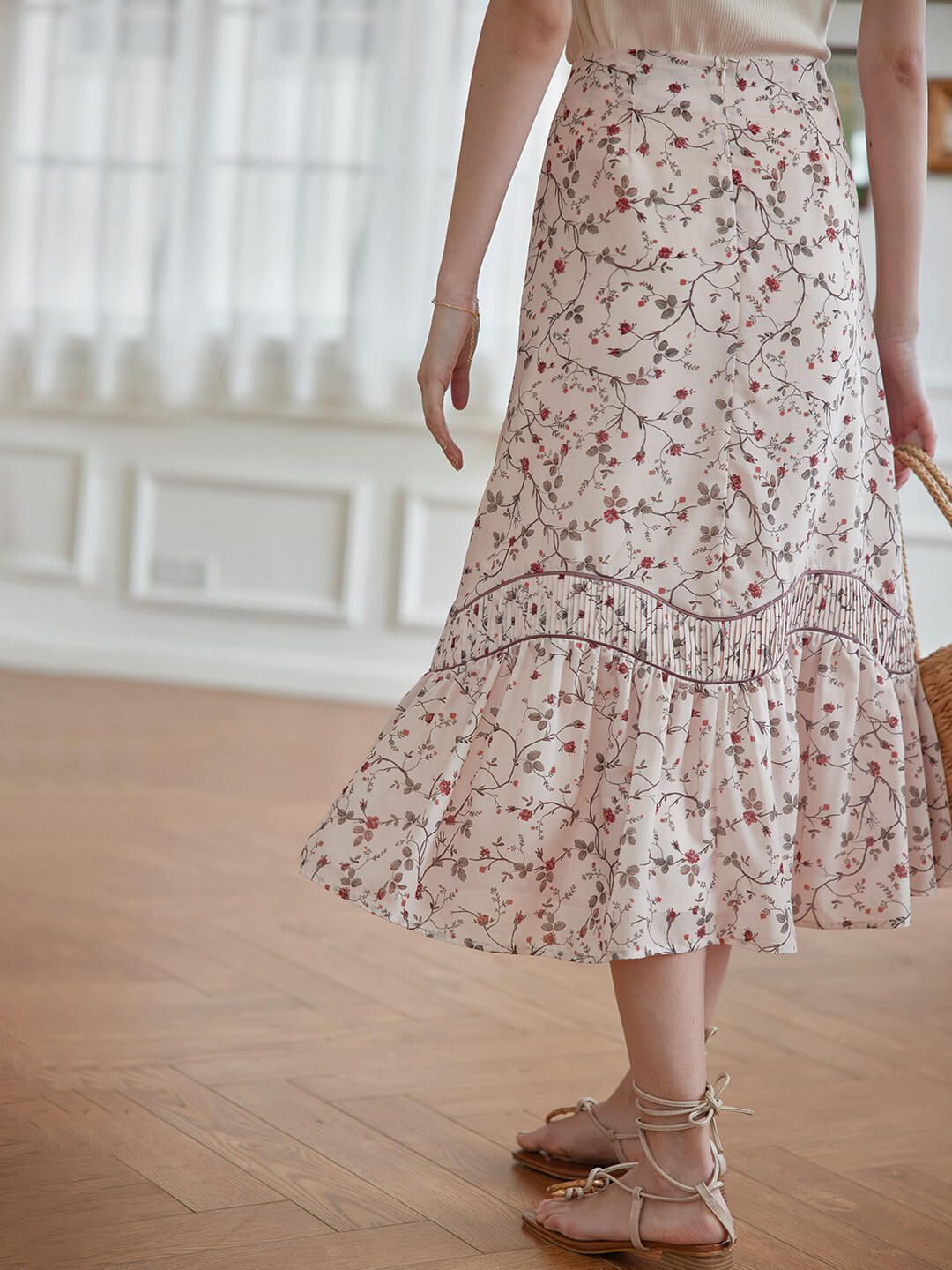 (Clearance) Marie Printed Brown Midi Skirt sold by Simple Retro product image thumbnail 5