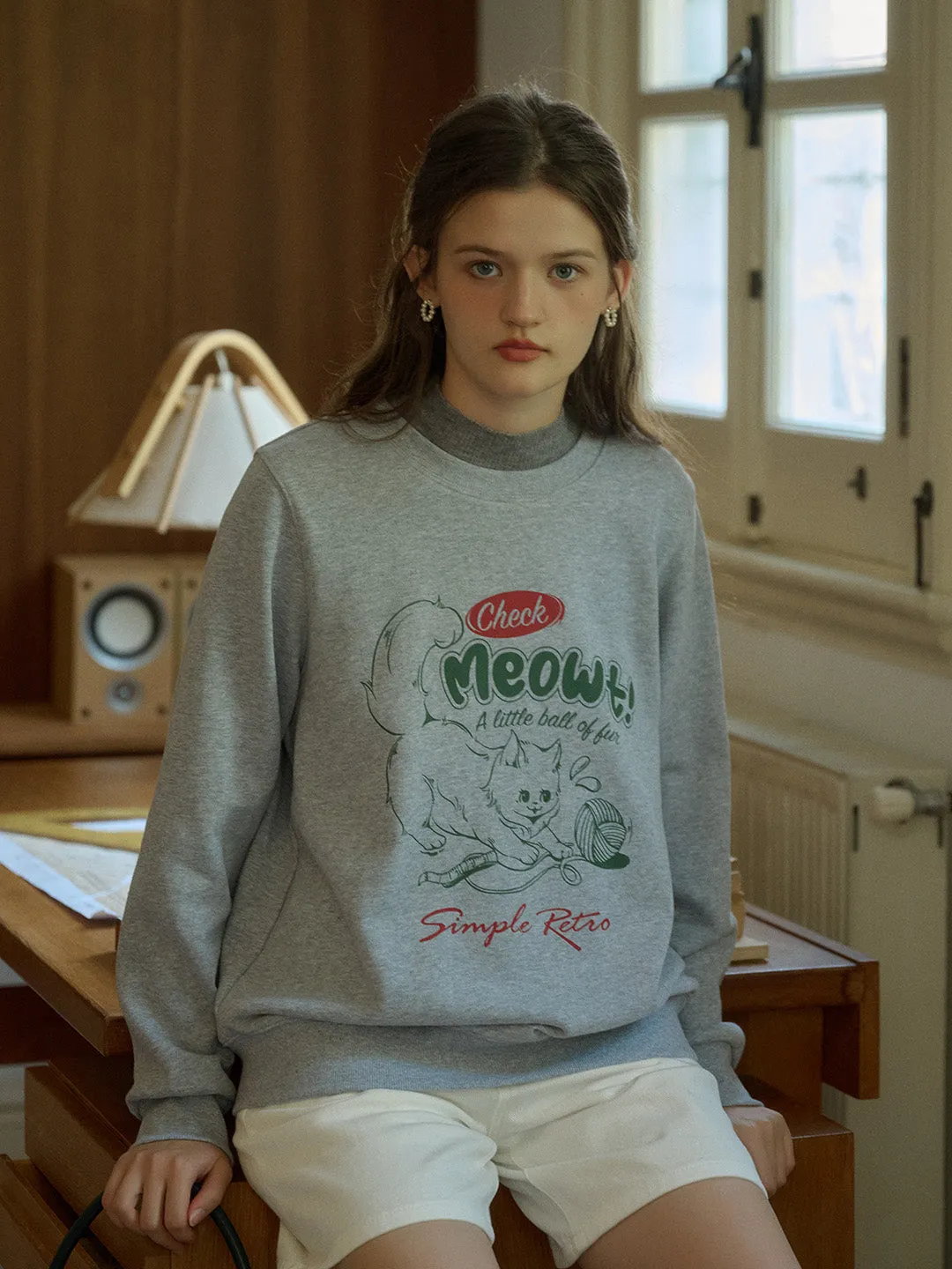 Kathryn Exclusive Design Cat Print Classic Crew Neck Cotton Sweatshirt sold by Simple Retro product image thumbnail 5