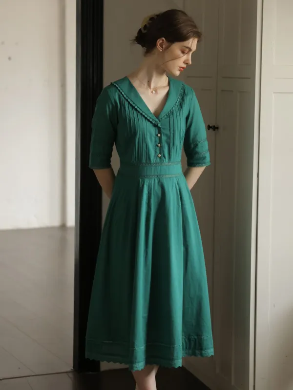Fiona Cotton Green Midi Dress sold by Simple Retro
