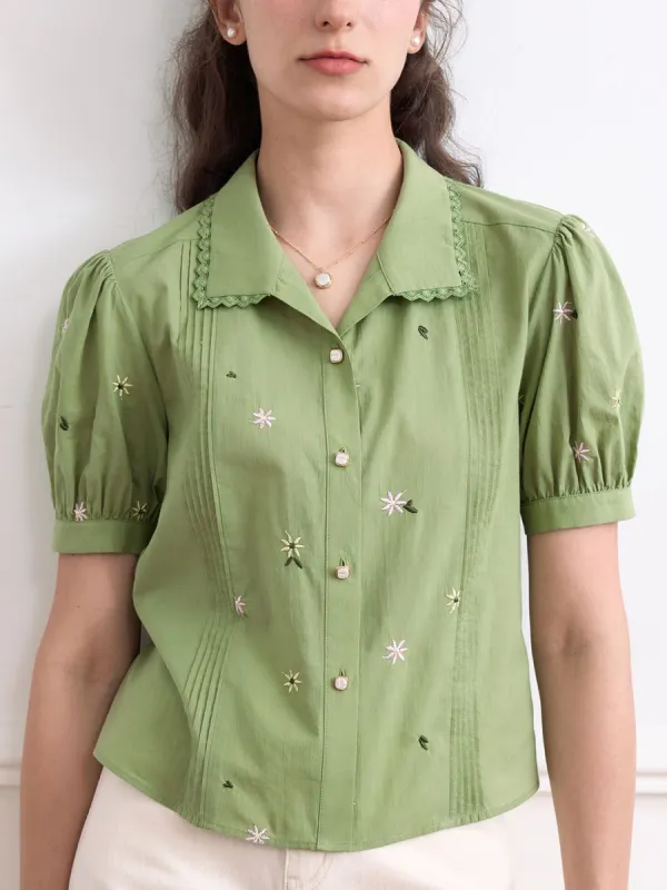 Savanna Simple Little Daisy Embroidered Blouse sold by Simple Retro
