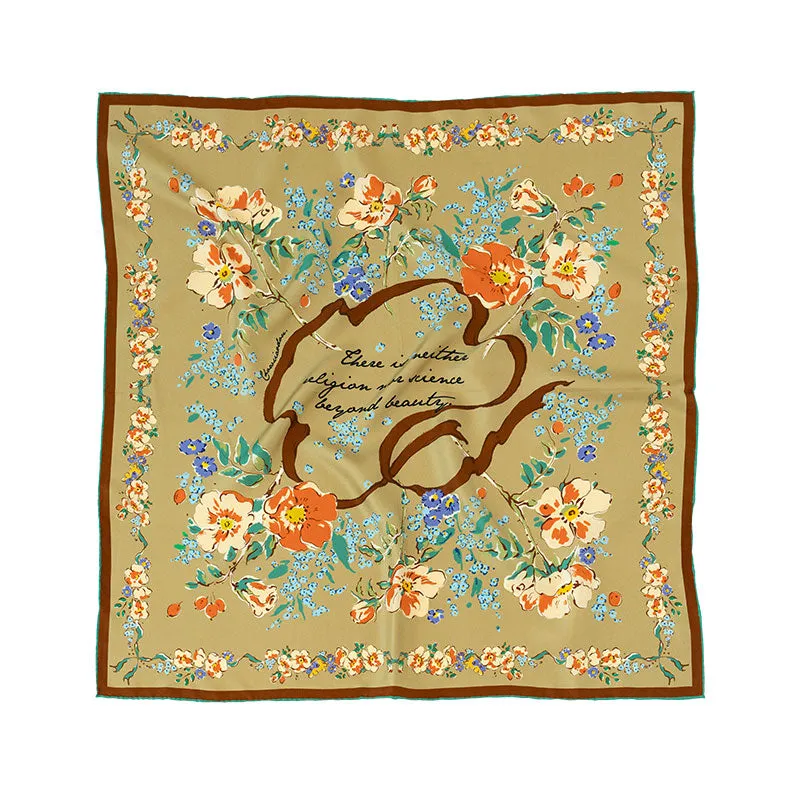 Chowxiaodou Rose Print Twill Silk Square Scarf-Yellow sold by Simple Retro