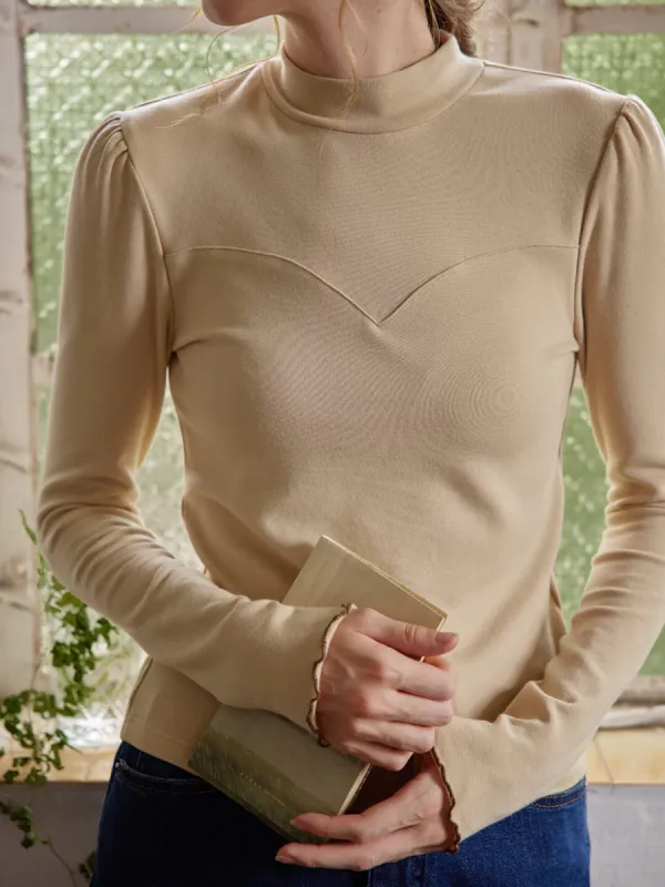 Jelena High Collar Khaki Knit Top sold by Simple Retro