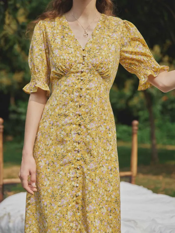 【Final Sale】 Kora Floral Printed Maxi Dress Yellow sold by Simple Retro