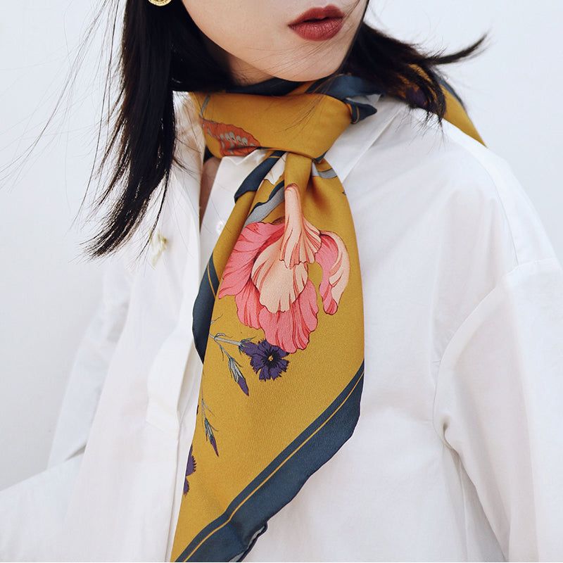 Chowxiaodou 16 Momme Tulip Silk Twill Large Square Scarf 90*90 sold by Simple Retro product image thumbnail 4