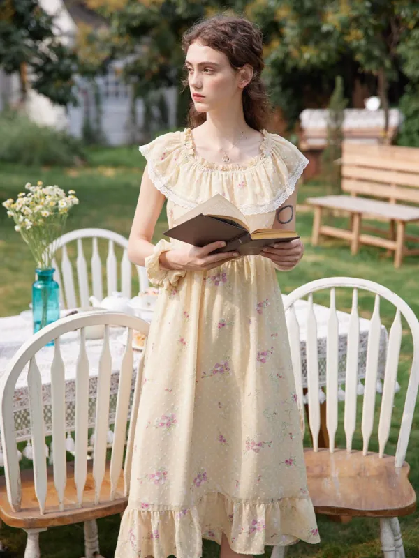 Eudora Ruffle Chiffon Printed Midi Dress sold by Simple Retro