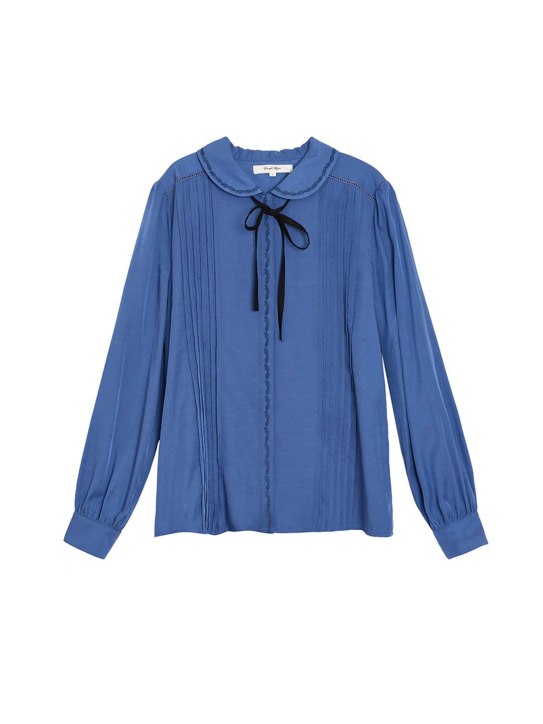 Laurel Embroidery Peter Pan Collar Blue Pleated Blouse sold by Simple Retro product image thumbnail 5
