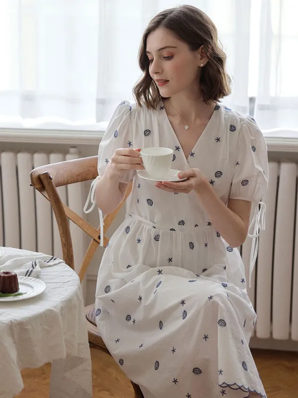 Blaire Shell Embroidered V Neck Dress sold by Simple Retro