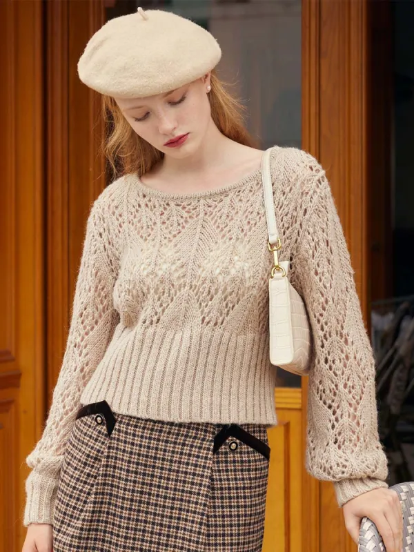 Ellie Round Neck Hollow Knitted Sweater sold by Simple Retro
