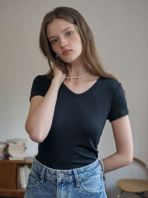 Paislee Classic V-Neck Solid Color T-Shirt sold by Simple Retro