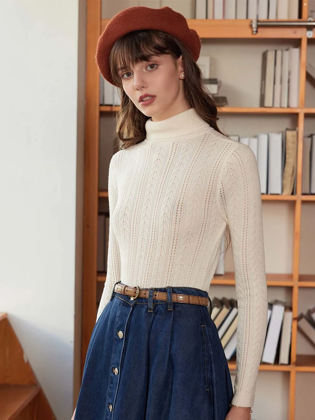 【Final Sale】Ariana Solid Color Turtleneck Slim Fit Knitted Top sold by Simple Retro product image thumbnail 4