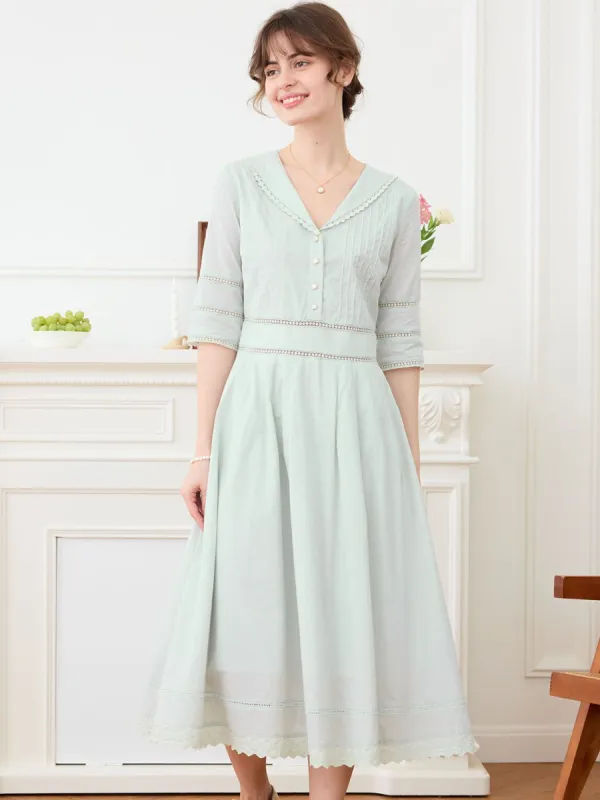 【Final Sale】Fiona Cotton Midi Dress - Light Green sold by Simple Retro