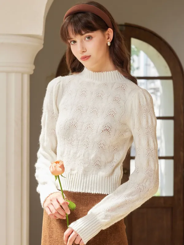 Tiffany Mock Neck Hollow Knit Sweater sold by Simple Retro
