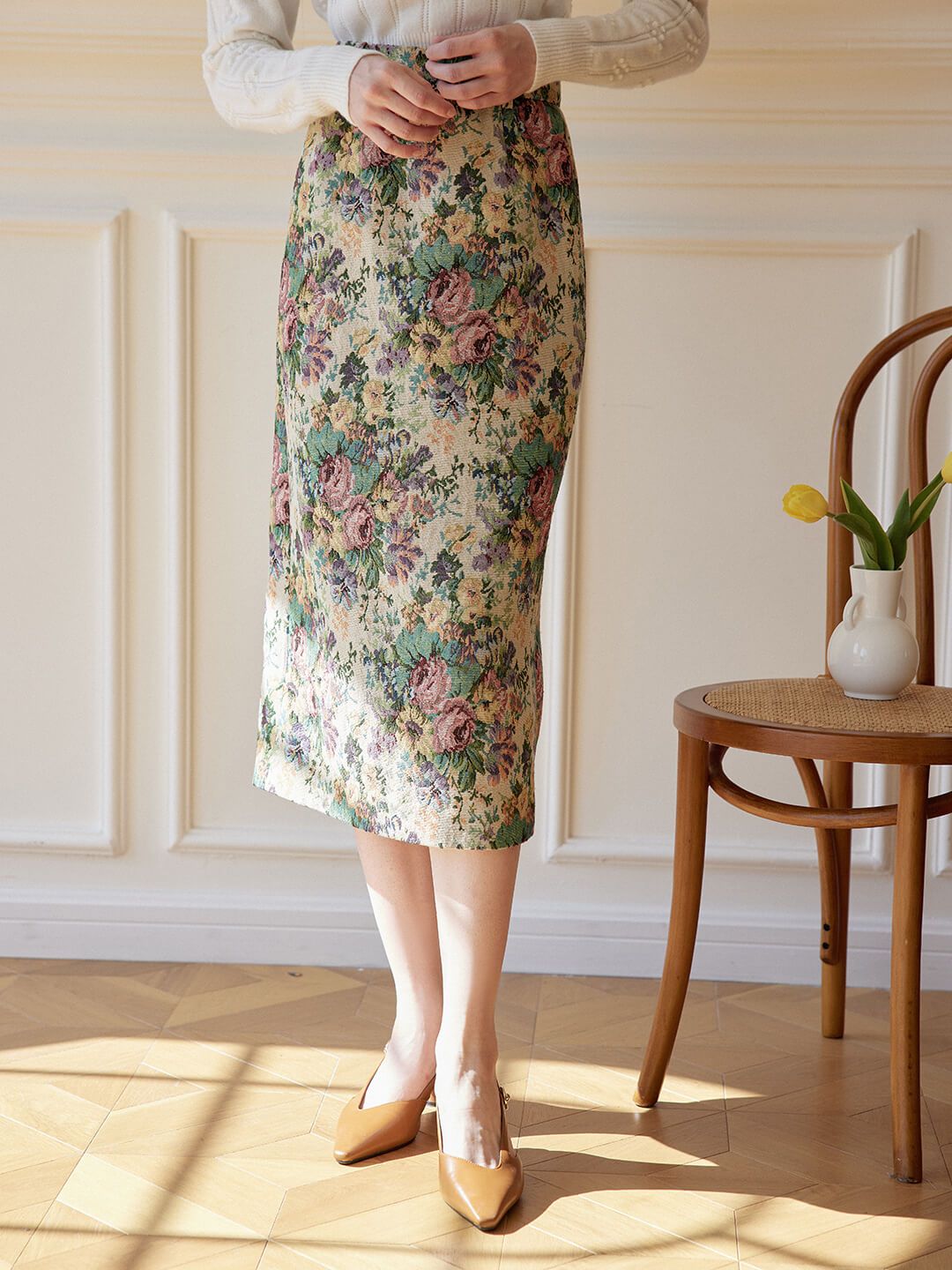 Cosette Rose Jacquard Midi Skirt sold by Simple Retro