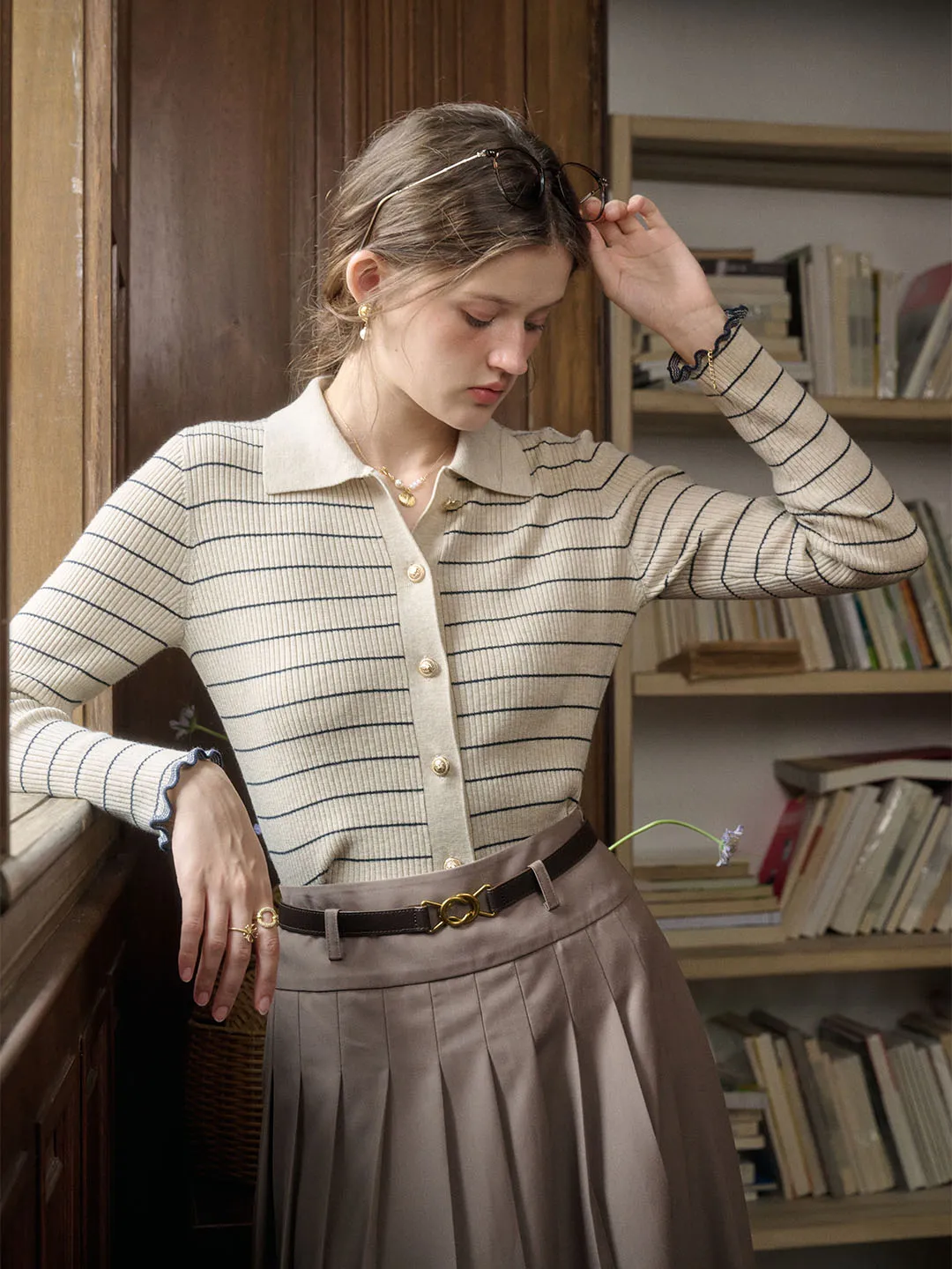 Oakleigh Classic Lapel Striped Knit Cardigan sold by Simple Retro product image thumbnail 2