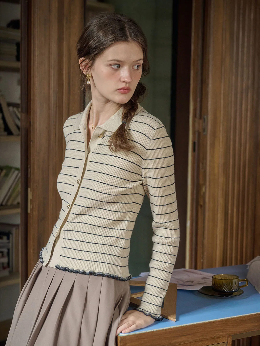 Oakleigh Classic Lapel Striped Knit Cardigan sold by Simple Retro