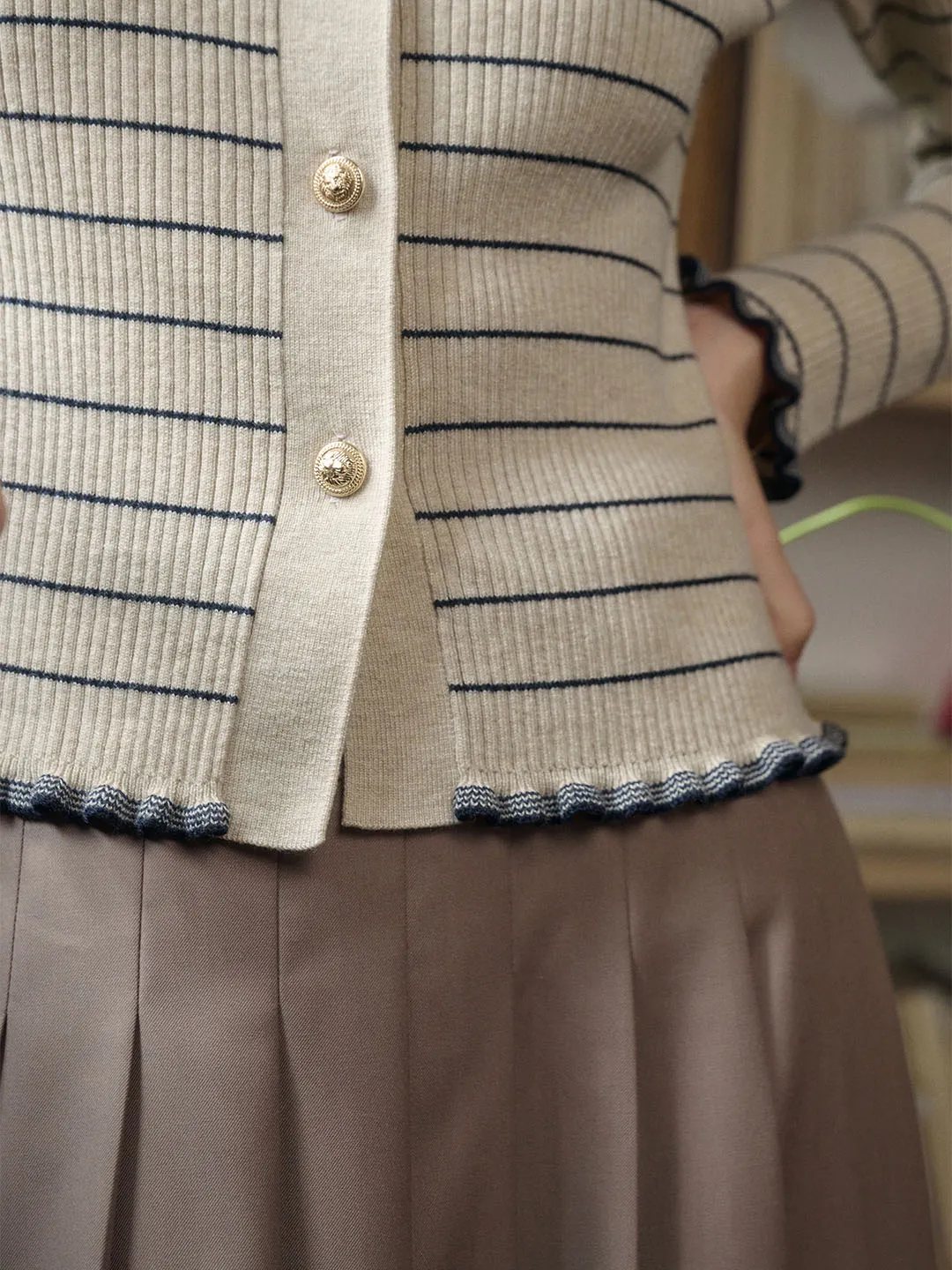 Oakleigh Classic Lapel Striped Knit Cardigan sold by Simple Retro product image thumbnail 4