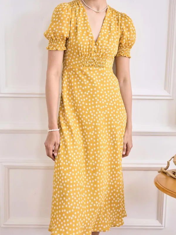 Siena V Neck Puff Sleeve Floral Dress sold by Simple Retro