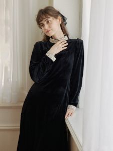 Scarlett Lace Black Velvet Dress sold by Simple Retro