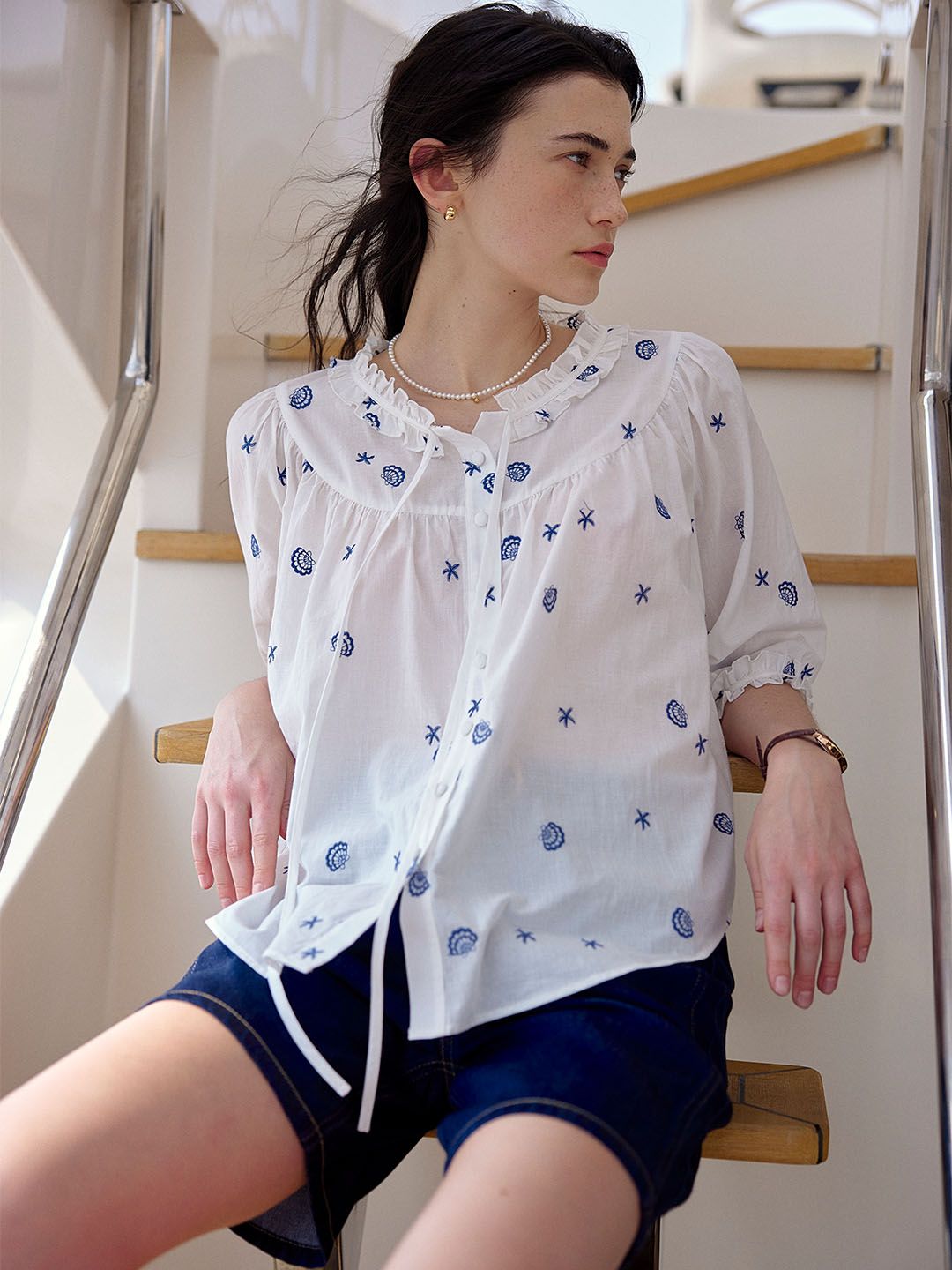 Penny Original Shell Embroidered Cotton Blouse sold by Simple Retro product image thumbnail 2