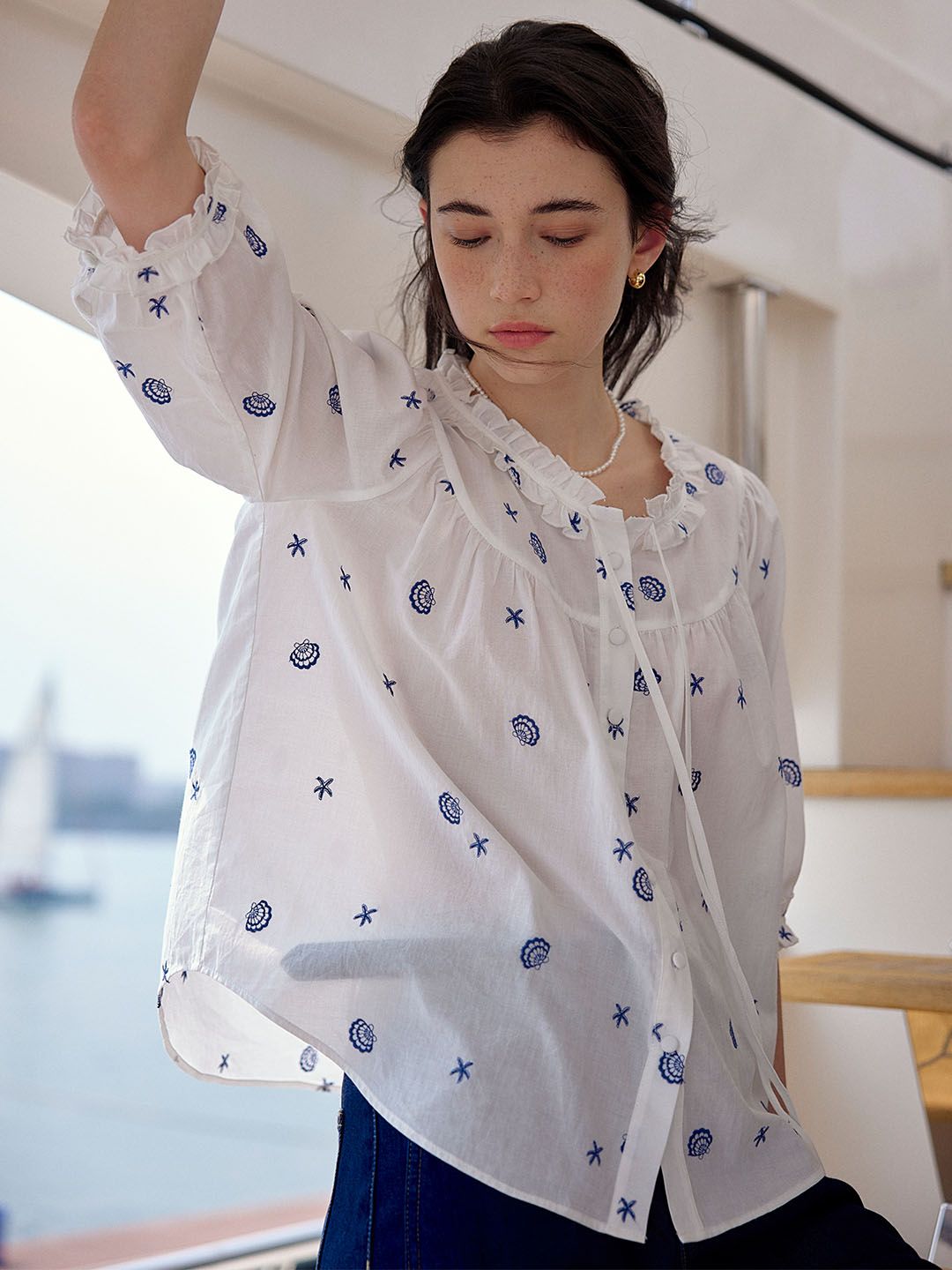 Penny Original Shell Embroidered Cotton Blouse sold by Simple Retro