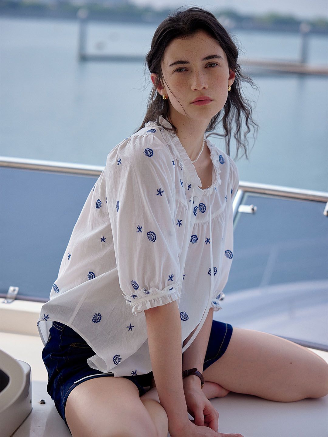 Penny Original Shell Embroidered Cotton Blouse sold by Simple Retro product image thumbnail 5