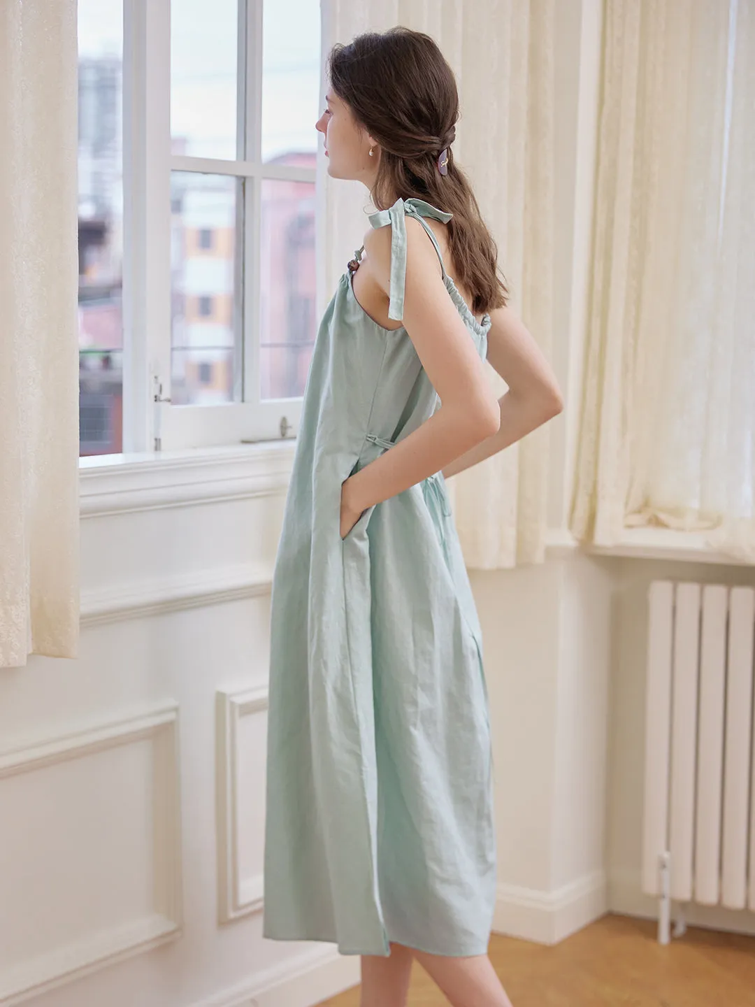 Yasmin Linen Blue Slip Dress sold by Simple Retro product image thumbnail 4