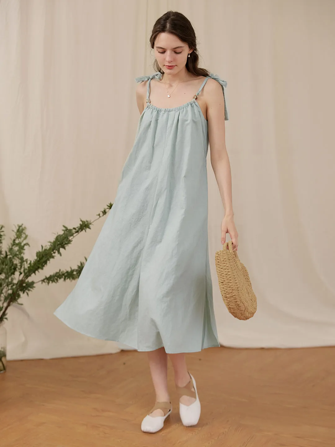 Yasmin Linen Blue Slip Dress sold by Simple Retro product image thumbnail 5