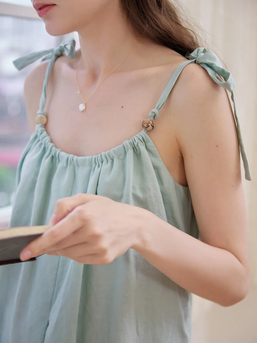 Yasmin Linen Blue Slip Dress sold by Simple Retro product image thumbnail 3