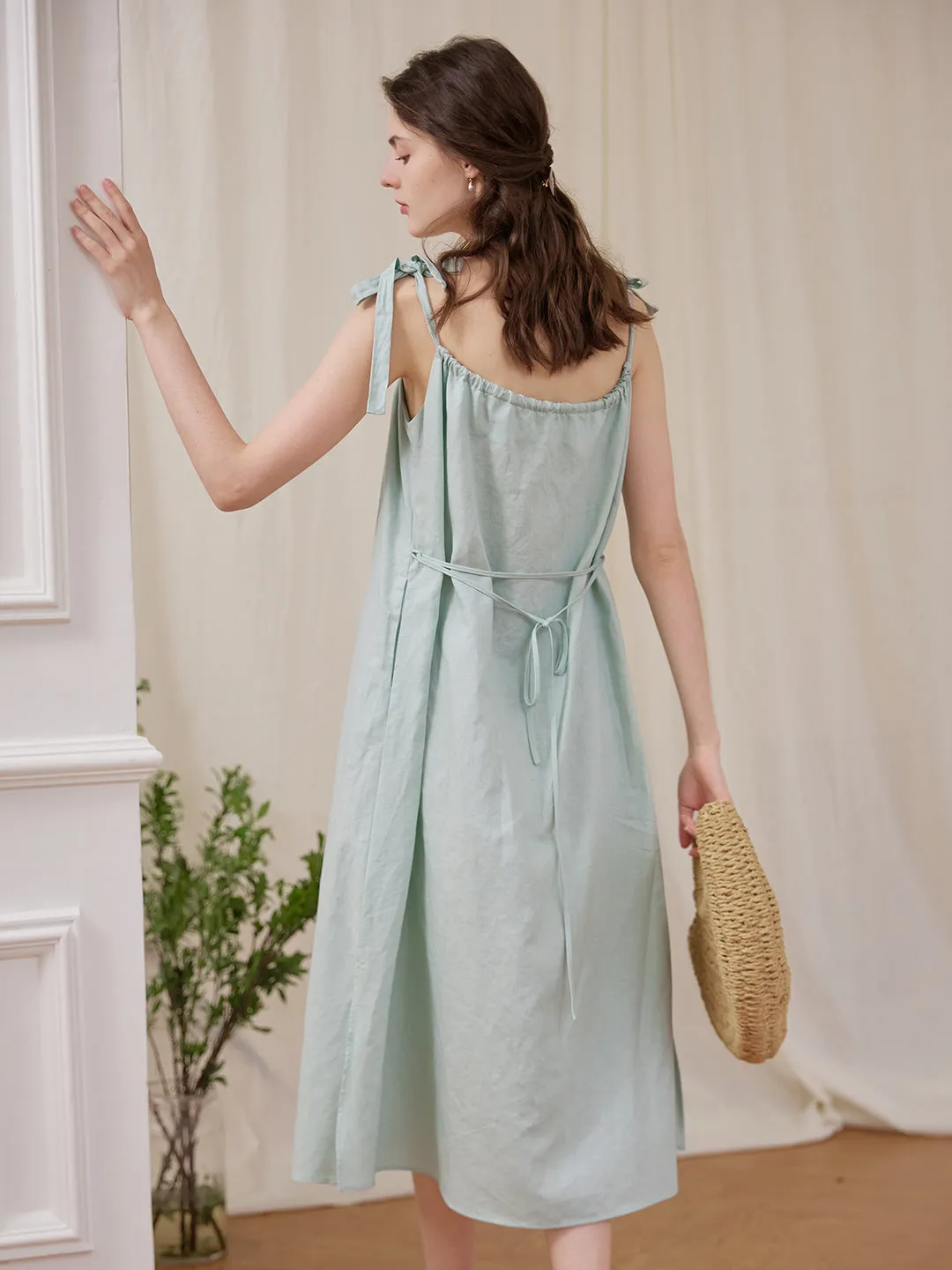 Yasmin Linen Blue Slip Dress sold by Simple Retro product image thumbnail 2