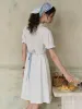 【Final Sale】Katie Lace Round Neck Striped Floral Contrast Puff Sleeve Patchwork Cotton Dress sold by Simple Retro