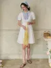 【Final Sale】Katie Lace Round Neck Striped Floral Contrast Puff Sleeve Patchwork Cotton Dress sold by Simple Retro