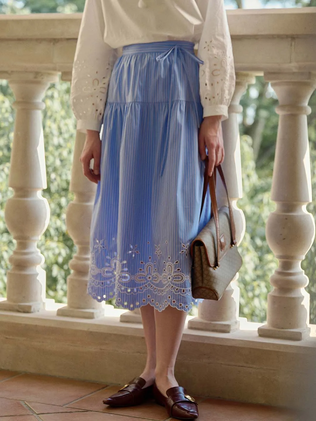 Aubree Striped Cutout Embroidered A-line Skirt sold by Simple Retro product image thumbnail 3