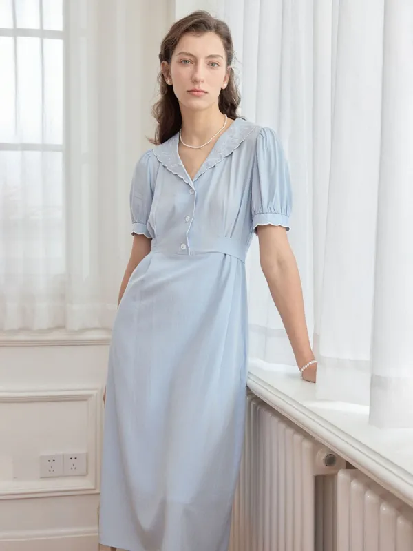 Clementine Puff Sleeve Fold Pleated Detail Dress sold by Simple Retro