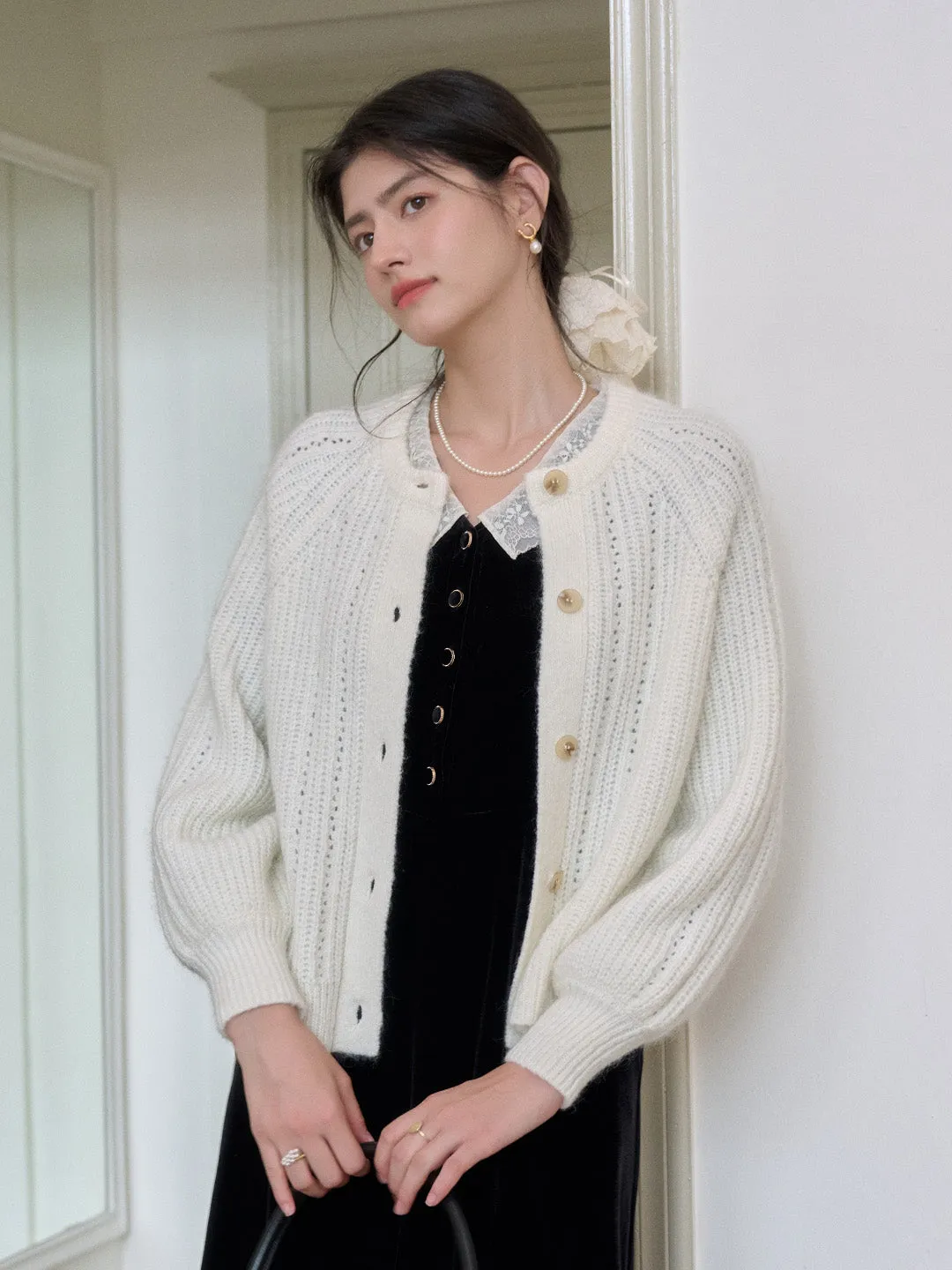 Destiny Round Neck Ribbed Wool Cardigan sold by Simple Retro product image thumbnail 5