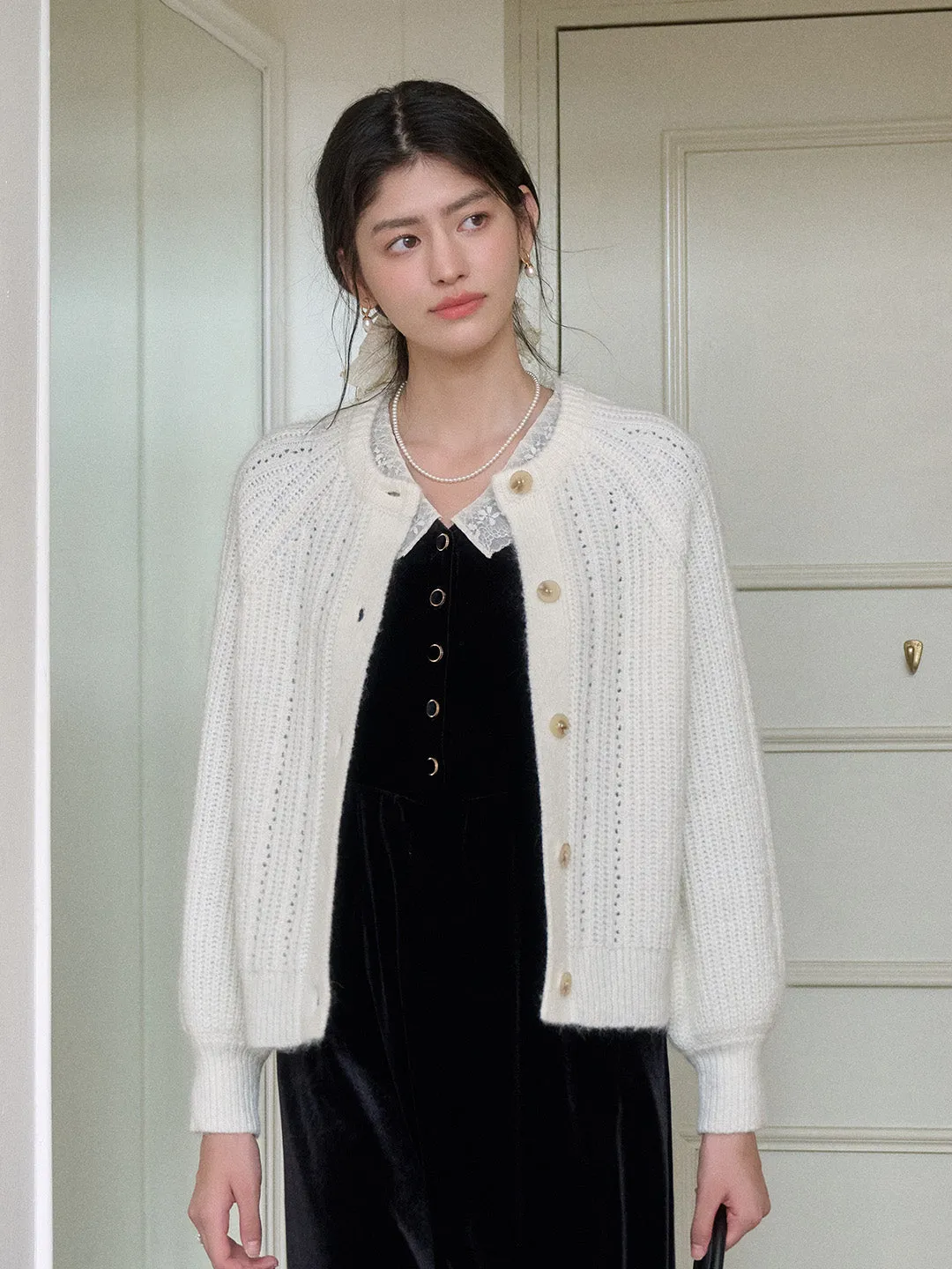 Destiny Round Neck Ribbed Wool Cardigan sold by Simple Retro product image thumbnail 3
