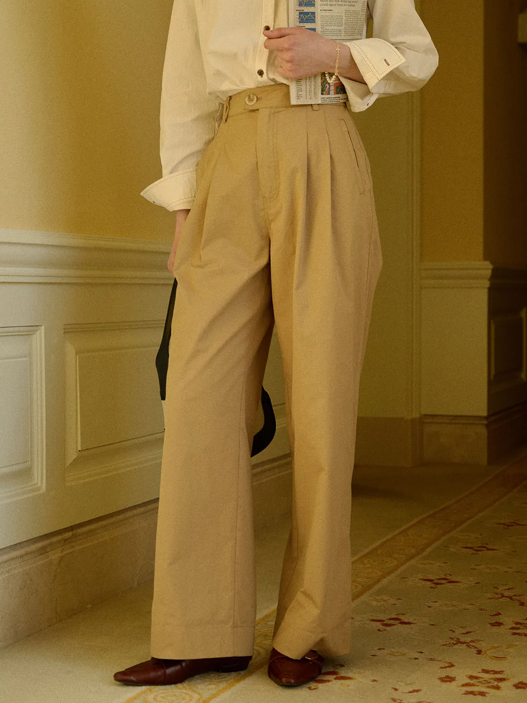 Blake Casual Mid-high Waist Cotton Straight Trousers sold by Simple Retro product image thumbnail 3