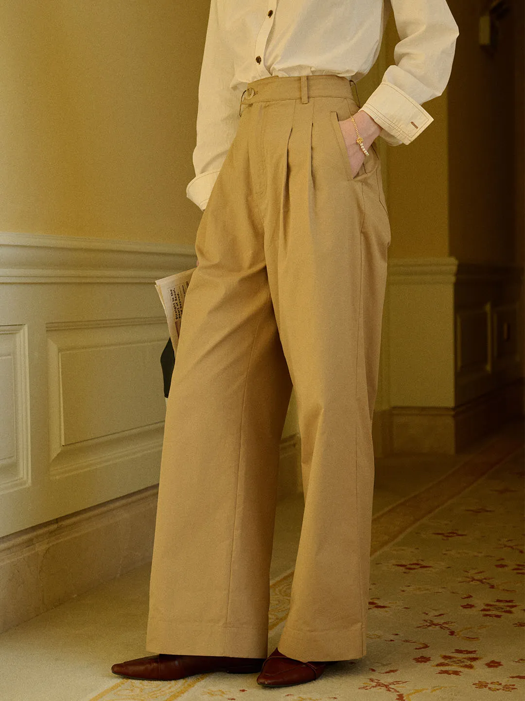 Blake Casual Mid-high Waist Cotton Straight Trousers sold by Simple Retro product image thumbnail 5