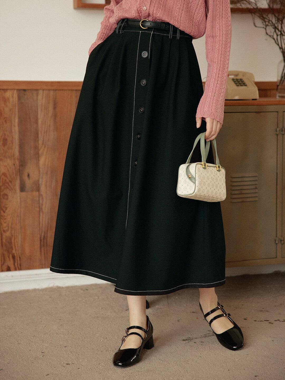 【FINAL SALE】Madge High-waisted Black Maxi Skirt sold by Simple Retro