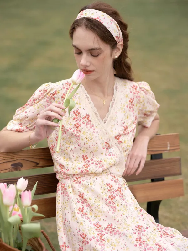 Aure Lace V-neck Floral Dress sold by Simple Retro