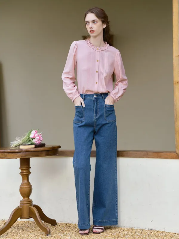 Samara Cotton Lace Collar Pink Shirt sold by Simple Retro