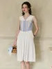 Emelia Lace Lapel Striped Floral Patchwork Contrast Cotton Dress sold by Simple Retro