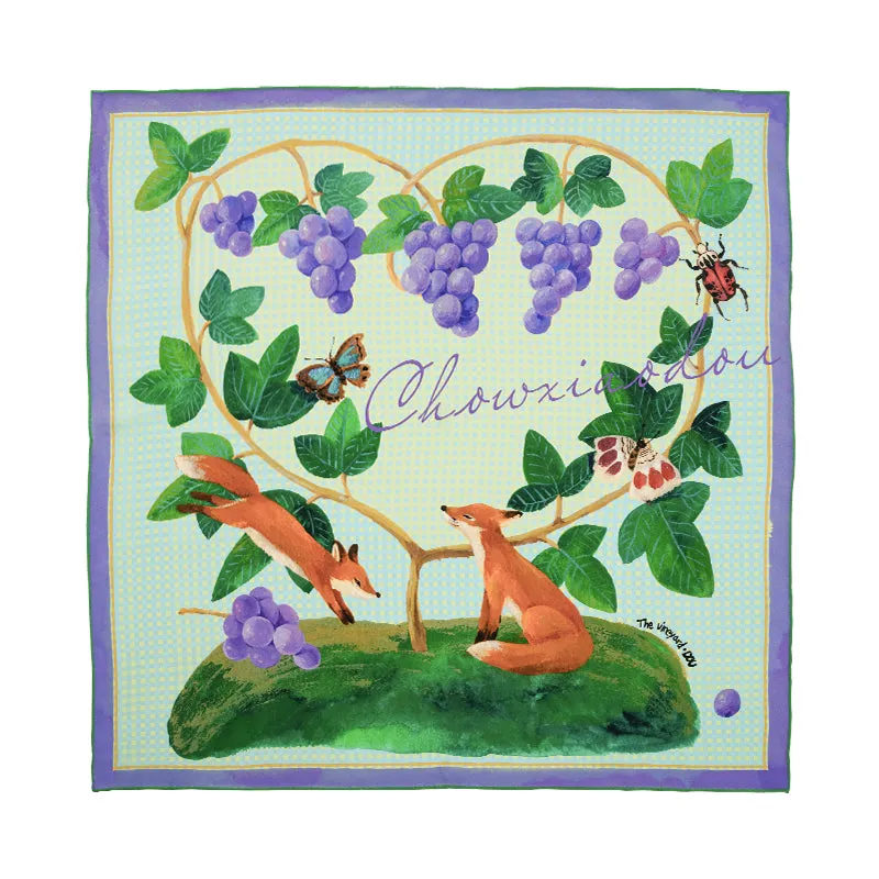 Copy of Chowxiaodou Grape Print Twill Silk Square Scarf sold by Simple Retro