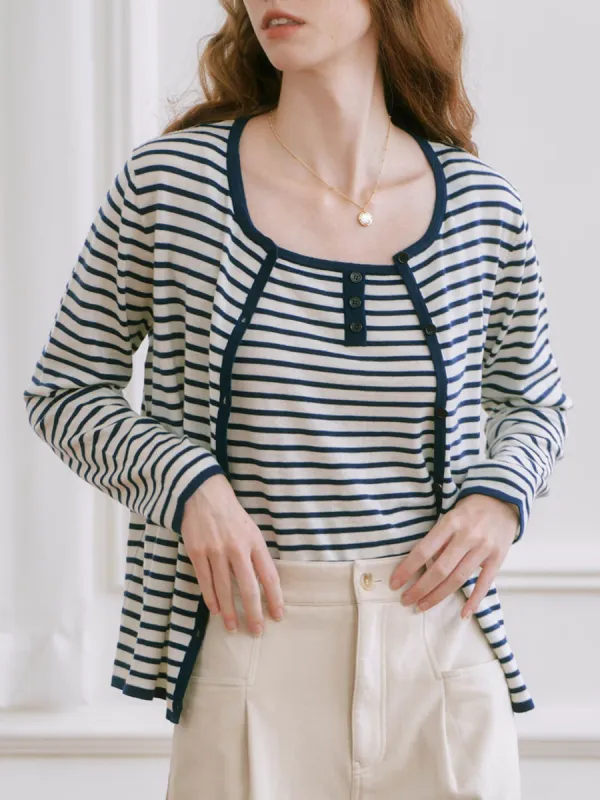 【Final Sale】Dakota Round Neck Striped Knitted Jacket sold by Simple Retro
