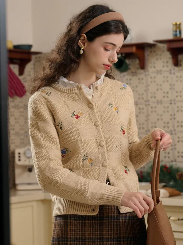 Alina Crew Neck Colorful Rose Embroidered Sweater Cardigan sold by Simple Retro