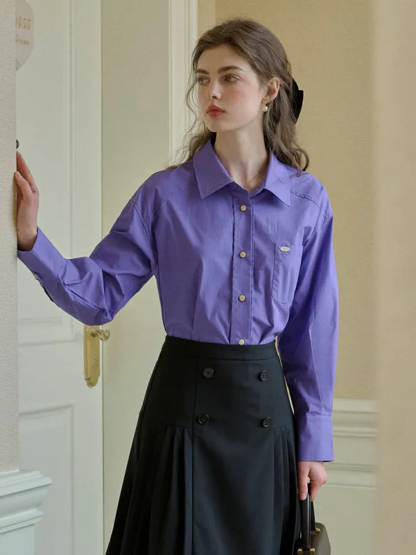 Kylie Classic Lapel Contrast Button Cotton Shirt sold by Simple Retro