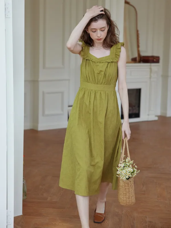 Amaris Embroidered Green Midi Slip Dress sold by Simple Retro